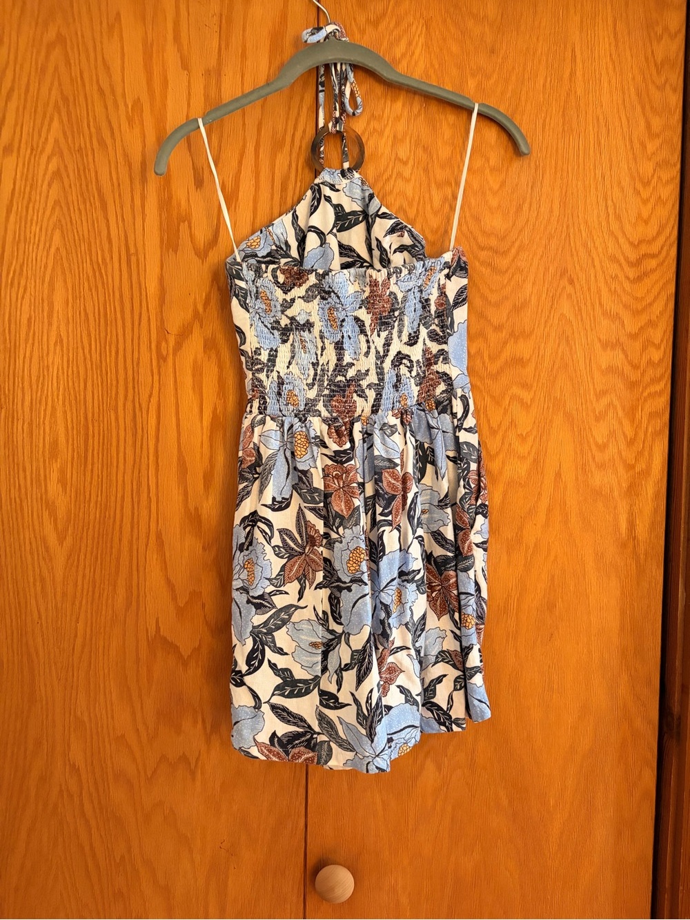 Floral Halter Romper in Blue and Cream
